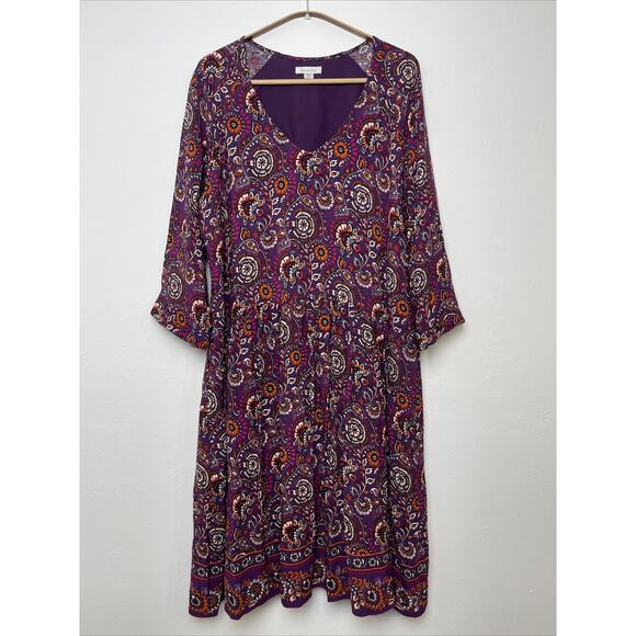 Garnet Hill Purple Floral Paisley Bohemian Pocket Detail Ladies Career Dress 14 - Picture 3 of 10